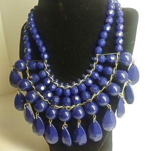Royal blue double strand droplet bib necklace